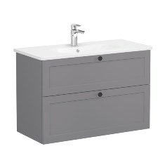 Vitra Root Classic 68885 Lavabo Dolabı, İki Çekmeceli, 100 Cm, Mat Gri, Yuvarlak Lavabolu